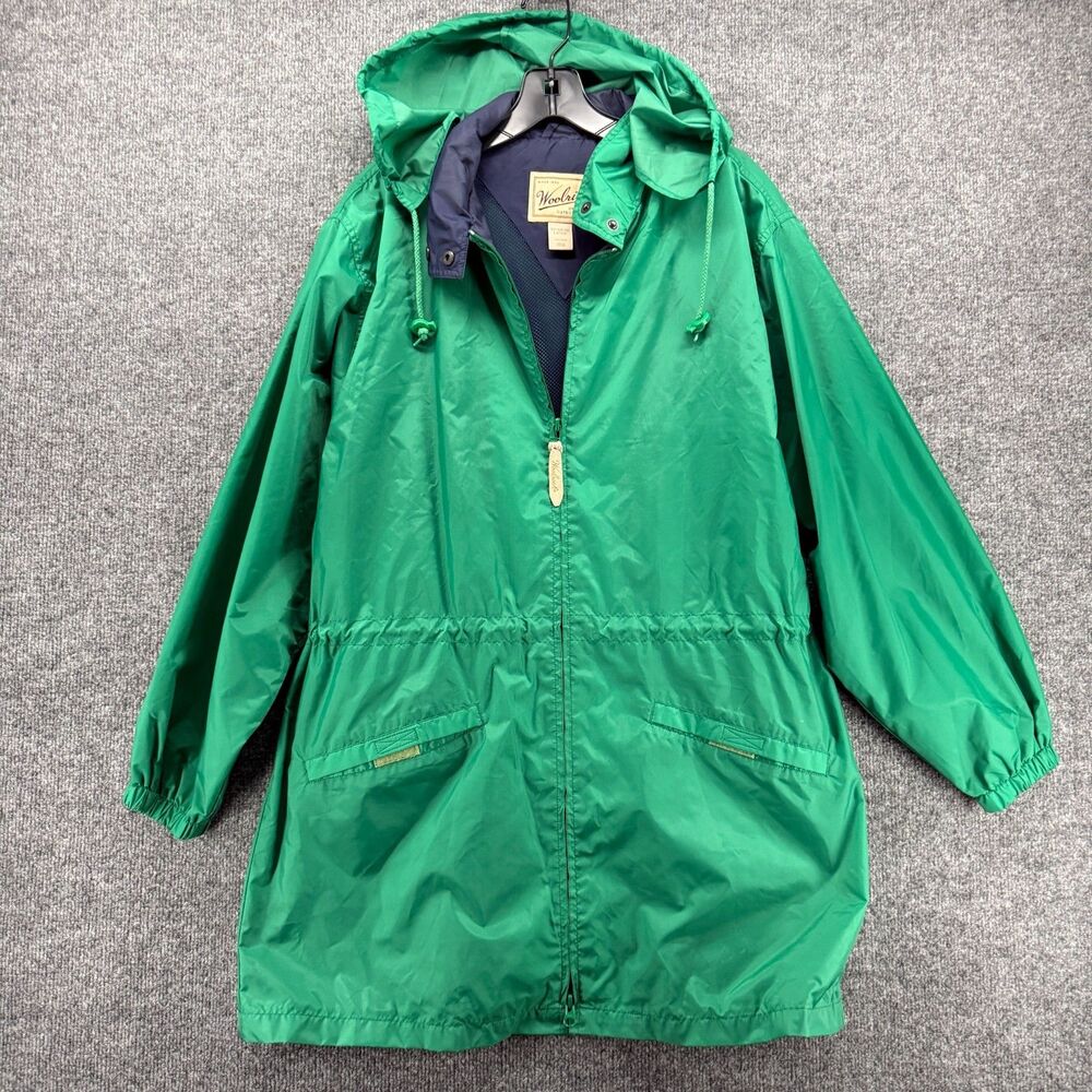 Woolrich‎ Jacket Womens L Green Full Zip Long Rain Coat Hoodie Outdoor Hiking